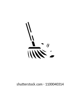 Floor sweeping black icon concept. Floor sweeping flat  vector symbol, sign, illustration.