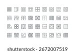 Floor texture, laminate and parquet flooring, mosaic tiles and construction blocks line icon set. Concrete and vinyl, wood, marble materials thin black and red outline symbols vector illustration