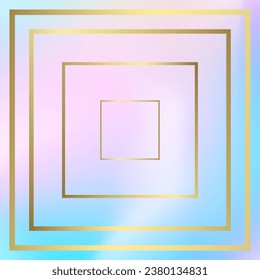 Floor tile decor. Blue, green and pink color combination background with golden square lines.