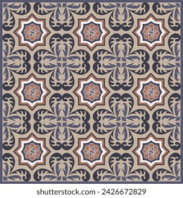 Azulejo de suelo oriental España colección sin costuras Portugal cerámica geométrica Vector arabesco