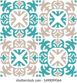 Floor Tiles with Abstract Vintage Decorative Geometric Ornament. combination colors of blue, and brown. Seamless Pattern for Interiors.