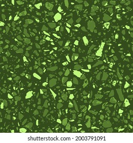 Floor tiles of Granito terrazzo mosaics decor styles of recycled glass, granite, marble chips. Encaustic tiles textured. Kithen and bathtubs surfaces. Abstract seamless pattern in green colour.