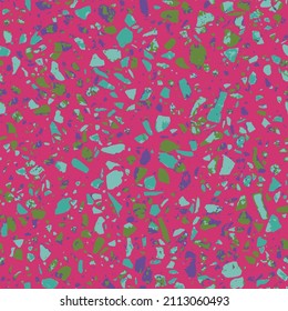 Floor tiles of Granito terrazzo mosaics decor styles of recycled glass, granite, marble chips. Encaustic tiles textured. Kithen and bathtubs surfaces. Abstract seamless pattern in pink colors.