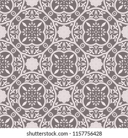 Floor tiles ornament gray vector pattern print. Neutral colors geometric floral hexagonal seamless backdrop.