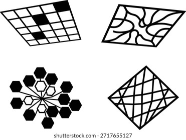 Floor tiles pattern with geometric style including grid, flower, and linear designs. Suitable for architectural plans or home decor vector