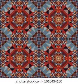 Floor tiles, porcelain ceramic tile, geometric seamless pattern for surface and floor, marble floor tiles. Vector abstract background in blue, gray and red colors.