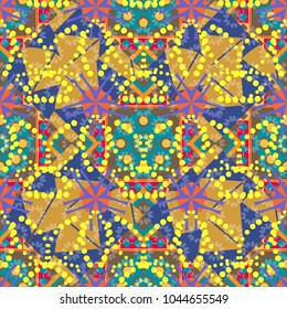 Floor tiles, porcelain ceramic tile, geometric seamless pattern for surface and floor, marble floor tiles. Vector abstract background in yellow, violet and blue colors.