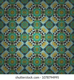 Floor tiles, porcelain ceramic tile, geometric seamless pattern for surface and floor, marble floor tiles. Vector abstract background in green, brown and blue colors.