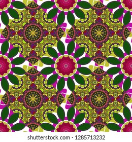 Floor tiles, porcelain ceramic tile, geometric seamless pattern for surface and floor, marble floor tiles. Vector abstract background in orange, green and purple colors.