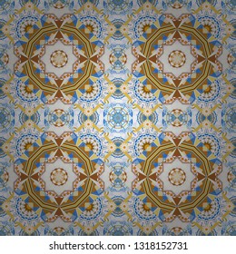 Floor tiles, porcelain ceramic tile, geometric seamless pattern for surface and floor, marble floor tiles. Vector abstract background in blue, gray and yellow colors.