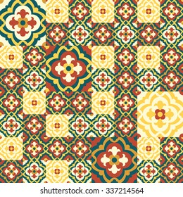 Floor tiles - seamless vintage pattern with quatrefoils. Patchwork style pattern. Seamless vector background. Plain colors - easy to recolor.