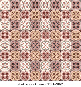 Floor tiles - seamless vintage pattern with qutrefoils.  Patchwork style pattern. Seamless vector background. Plain colors - easy to recolor.