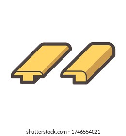 Floor transition moulding vector icon. Consist of threshold moulding and reducer. Edging or strip of wood, metal, aluminium to cover expansion gap i.e. wood, tile or carpet floor in room and doorway.