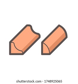 Floor trim molding vector icon. Consist of quarter round and reducer. Edging or strip of wood, metal, aluminium to cover expansion gap i.e. baseboard to floor surface, wood transition and doorway. 