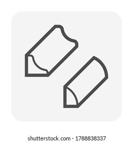 Floor Trim Molding Vector Icon. Consist Of Quarter Round And Reducer. Edging Or Strip Of Wood, Metal, Aluminium To Cover Expansion Gap I.e. Baseboard To Floor Surface, Wood Transition And Doorway. 