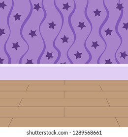 Floor and wall empty interior. Wood floor and wallpaper vector illustration. Pastel indoor wallpaper.