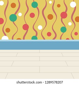 Floor and wall empty interior. Wood floor and wallpaper vector illustration. Pastel indoor wallpaper.  