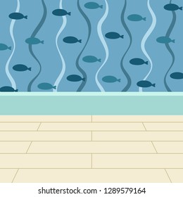 Floor and wall empty interior. Wood floor and wallpaper vector illustration. Pastel indoor wallpaper.
