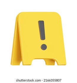 Floor warning sign 3d icon. Yellow color, exclamation point. Isolated object on a transparent background