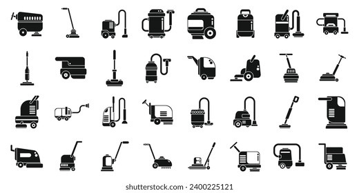 Floor washing machine icons set simple vector. Cleaning staff. Job apartment cleaner