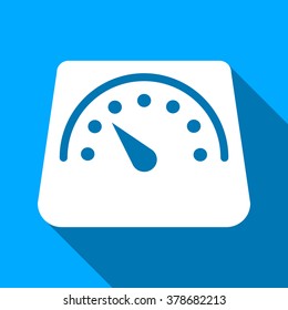 Floor Weight Meter long shadow vector icon. Style is a flat light symbol with rounded angles on a blue square background.