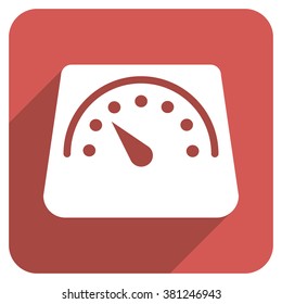 Floor Weight Meter long shadow vector icon. Style is a flat symbol on a red rounded square button.