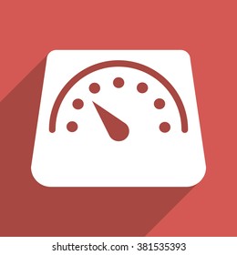 Floor Weight Meter long shadow vector icon. Style is a flat light symbol on a red square background.