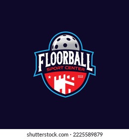 Logo de Floorball para la identidad del equipo deportivo y la ilustración vectorial de la placa de la copa