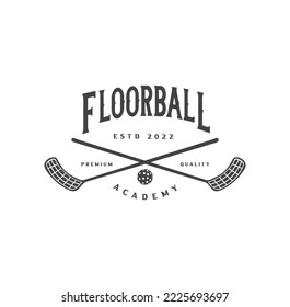 Logo de Floorball para la identidad del equipo deportivo y la ilustración vectorial de la placa de la copa