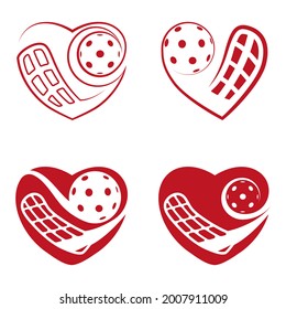Floorball love logo. Logo abstract floorball heart. vector illustration.