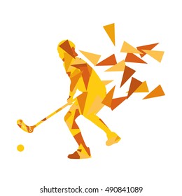 Floorball man player floor hockey abstract background illustration concept made with polygon fragments isolated on white