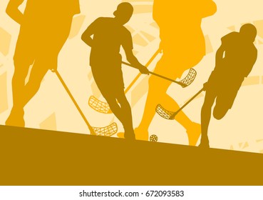 Floorball player indoor abstract vector background man with stick and ball