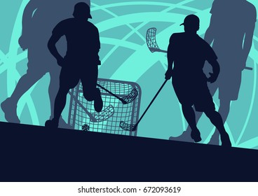 Floorball player indoor abstract vector background man with stick and ball