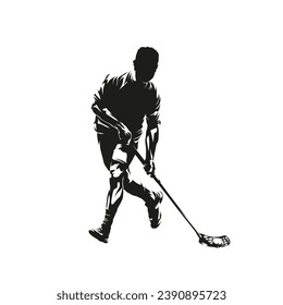 Floorball player, isolated vector silhouette. Team sport ahtlete