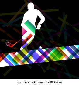 Floorball player silhouette active and healthy sport vector abstract background illustration