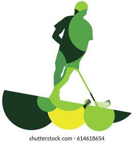 Floorball player silhouette active and healthy sport vector abstract mosaic background illustration