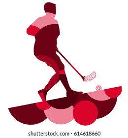 Floorball player silhouette active and healthy sport vector abstract mosaic background illustration