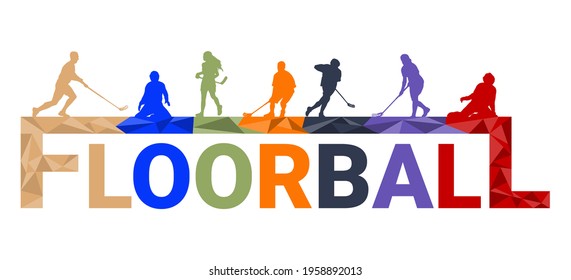 Floorball player silhouette background concept with triangle splashes. Vector illustration
