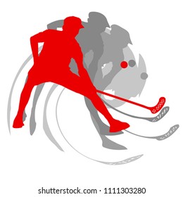 Floorball player vector background isolated on white