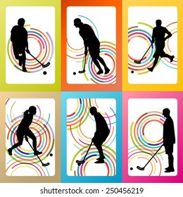 Floorball player vector background set concept