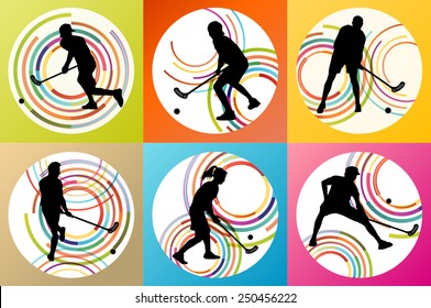 Floorball Player Vector Background Set Concept