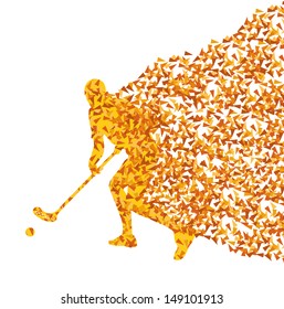 Floorball player vector silhouette made of triangle fragments vector abstract background