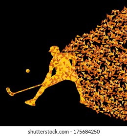 Floorball player vector silhouette made of triangle fragments vector abstract background