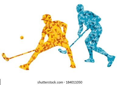 Floorball players vector silhouette background abstract concept
