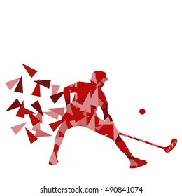 Floorball, Street Hockey Player Abstract Illustration Made With Polygon Fragments Isolated On White