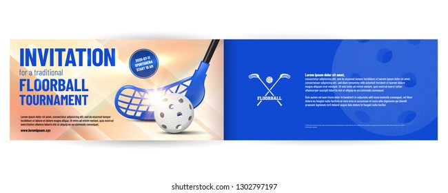Floorball tournament invitation template with ball and stick. Sample text in a separate layer. Vector illustration.