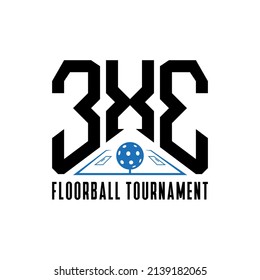 Floorball tournament logo. Tournament Floorball 3x3. Vector illustration