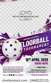 Plantilla de póster del torneo de Floorball con bola y lugar para su foto - Ilustración vectorial