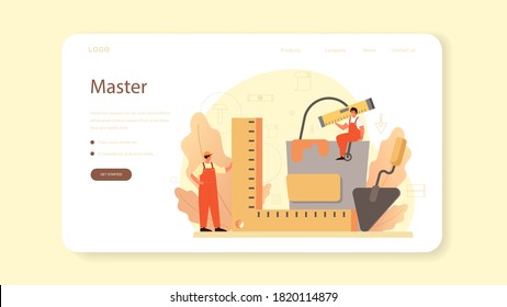 Flooring installer web banner or landing page. Professional parquet laying, wooden or tile floor. Home repair and renovation concept. Isolated flat vector illustration
