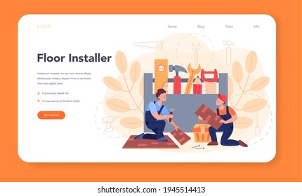 Flooring installer web banner or landing page. Professional parquet laying